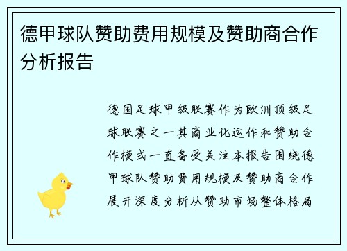 德甲球队赞助费用规模及赞助商合作分析报告